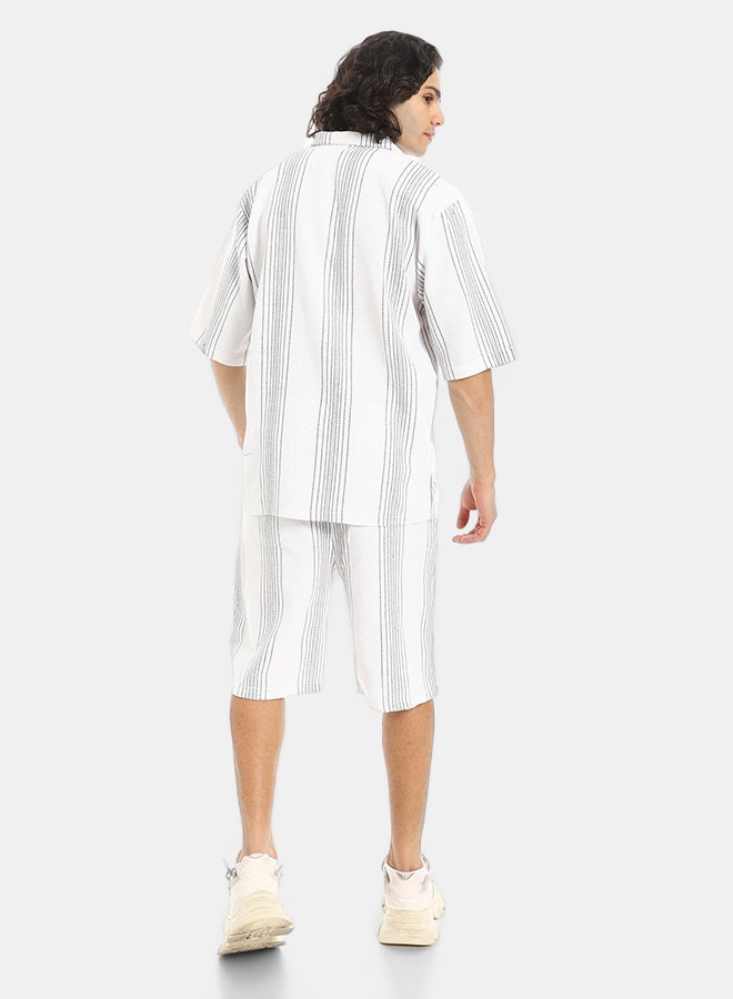 Red Circle Striped Buttons Closure Shirt and Shorts Set - Image 3