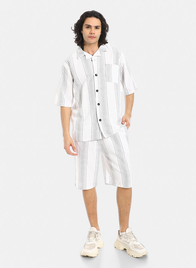 Red Circle Striped Buttons Closure Shirt and Shorts Set - Image 1