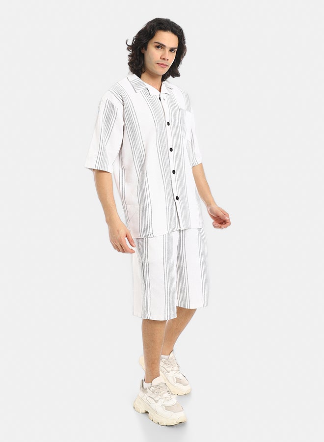 Red Circle Striped Buttons Closure Shirt and Shorts Set - Image 2