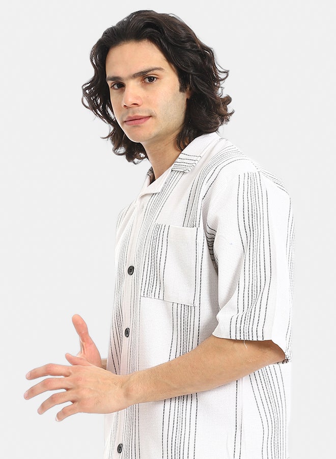 Red Circle Striped Buttons Closure Shirt and Shorts Set - Image 4