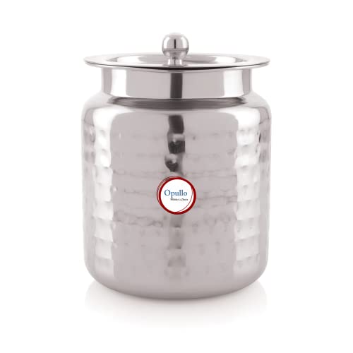 Opullo Stainless Steel Ghee Pot With Spoon | Oil Containers For Kitchen | Ghee Container With Spoon 500 Ml Hammered Finish - Image 1
