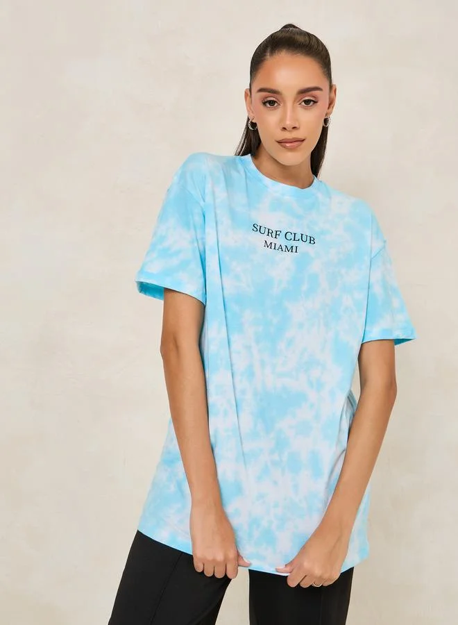Styli Oversized Tie and Dye Turn-Up Sleeve T-Shirt