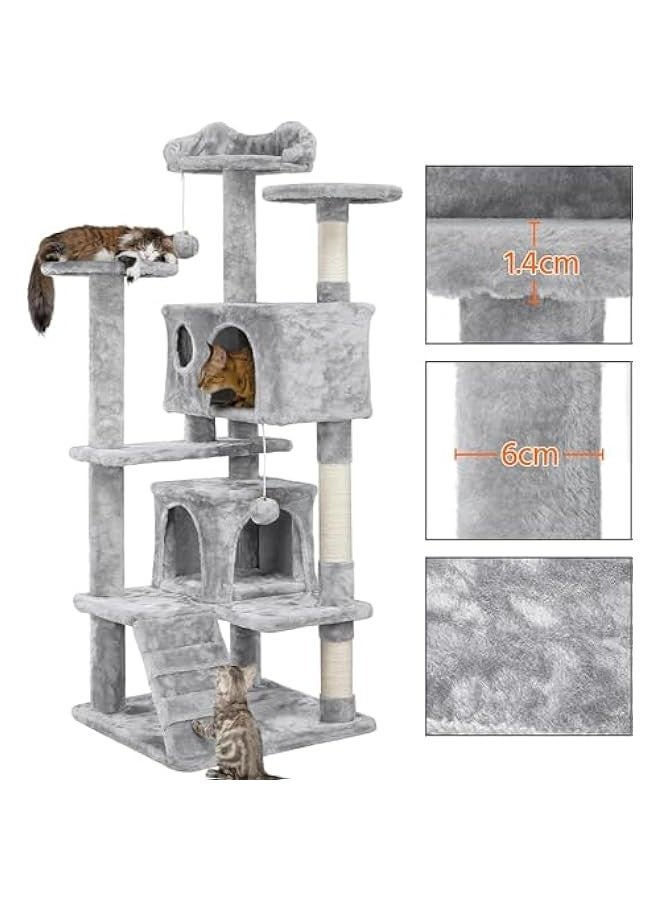TRASSLE Cat Tree, 138.5cm Scratching Post Stable Tower for Indoor Cats - Activity Centre With 2 Houses, 3 Sisal Posts, Ladder, and Rest Place - Image 3