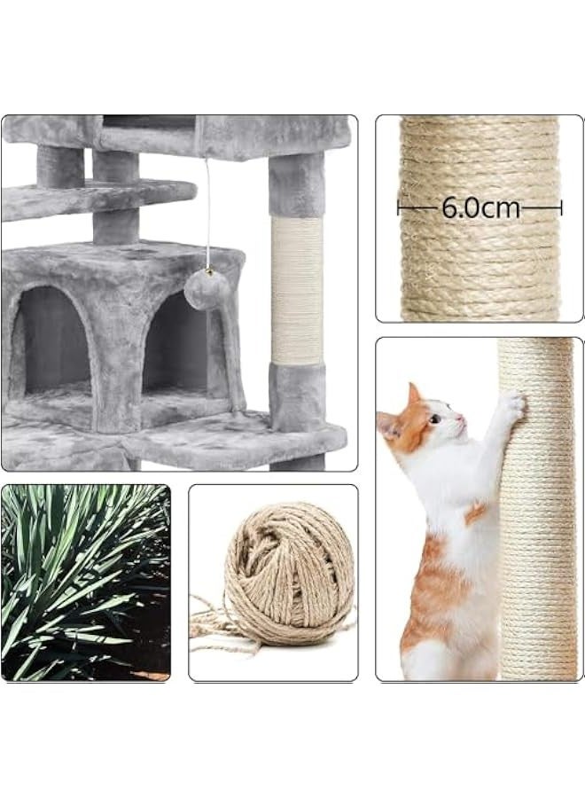 TRASSLE Cat Tree, 138.5cm Scratching Post Stable Tower for Indoor Cats - Activity Centre With 2 Houses, 3 Sisal Posts, Ladder, and Rest Place - Image 4