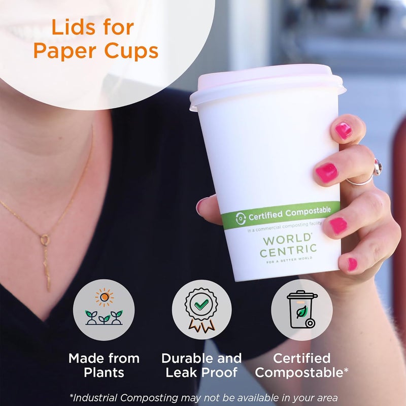 World Centric Compostable Cup Lids 10-20 oz - Made from Plants, Leak-Resistant - 200 Pack - Image 3