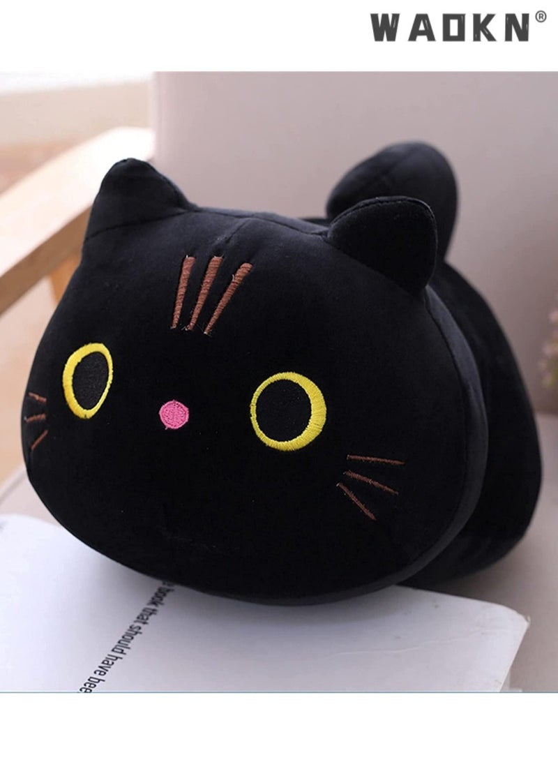 WAOKN Black Cat Plush Pillow Cat Stuffed Animal Plushies Cute Kitten Toys Sleeping Hugging Pillow Soft Cushion for Kids,Plush Toy, Black Cat Plush Toy Pillow, Cute Animal Cat-Shaped Stuffed Pillow Cushion Great Gifts/Gifted for Birthday, Valentine's Day, Give Girlfriend and Children 25cm - Image 2