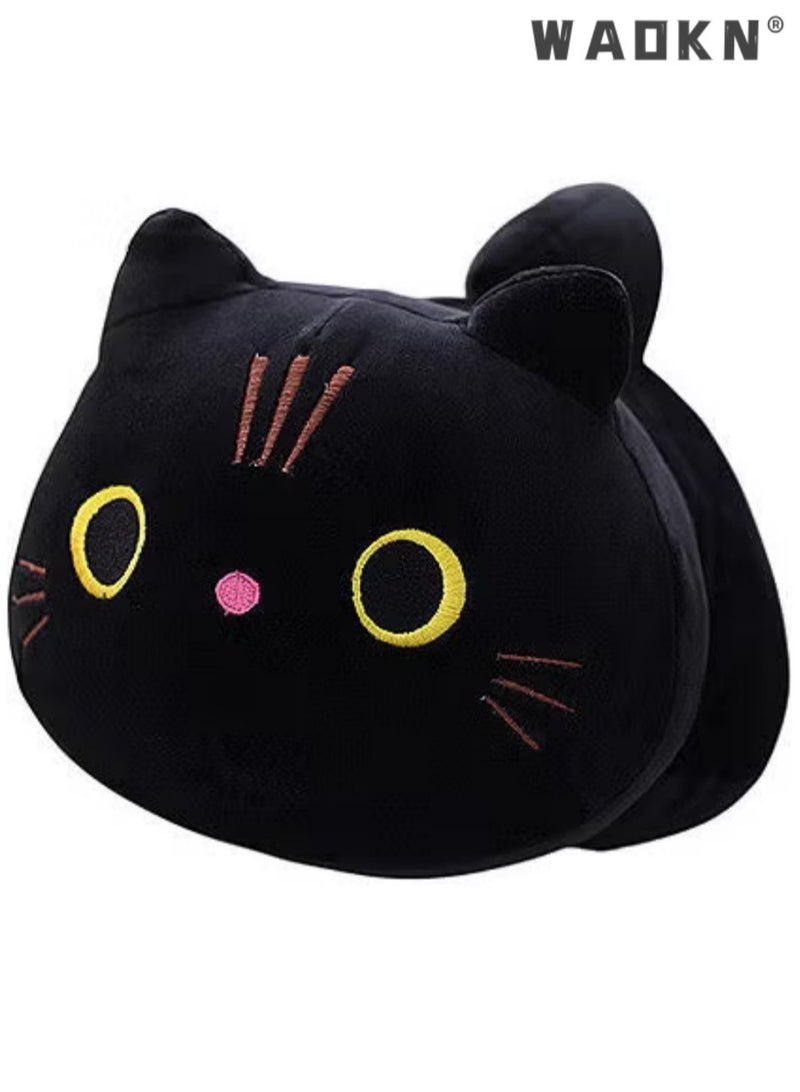 WAOKN Black Cat Plush Pillow Cat Stuffed Animal Plushies Cute Kitten Toys Sleeping Hugging Pillow Soft Cushion for Kids,Plush Toy, Black Cat Plush Toy Pillow, Cute Animal Cat-Shaped Stuffed Pillow Cushion Great Gifts/Gifted for Birthday, Valentine's Day, Give Girlfriend and Children 25cm - Image 1