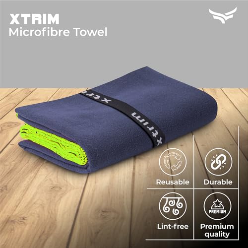 XTRIM Microfibre Towel (Large), Towel for Bath, Towel for Gym, Spa, Swimming, Fabric, Quick-Dry, Extra Absorbent, Lightweight, Lint-Free, Reusable, Odour-Resistant (Navy Blue) - Image 2