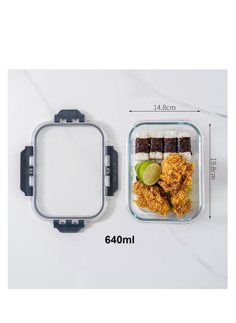 TYCOM Tycom Glass Meal Prep Containers (3 pcs Rectangle) - Glass Food Storage Containers with Lids, Glass Lunch Box, Portion Control, Airtight, Glass Bento Box Lunch Containers- 3P Rectangle Black  - Image 4
