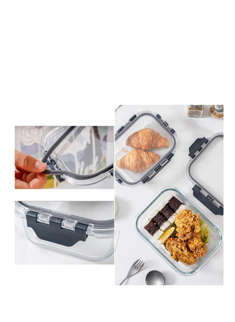 TYCOM - Tycom Glass Meal Prep Containers (3 pcs Rectangle) - Glass Food Storage Containers with Lids, Glass Lunch Box, Portion Control, Airtight, Glass Bento Box Lunch Containers- 3P Rectangle Black - Image 1