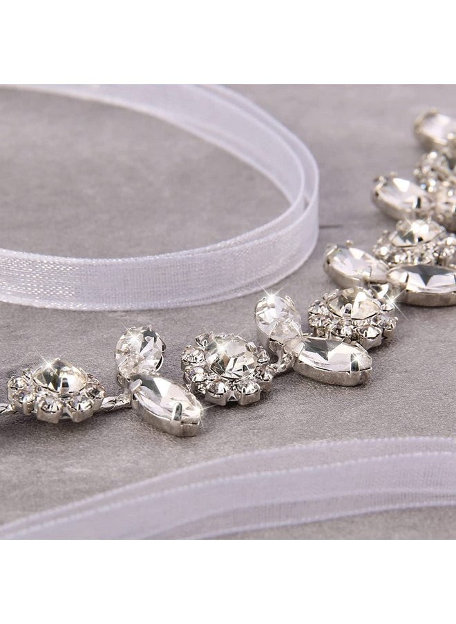 Ideal Swan Ideal Swan Flower Girl Headpiece - Baby's Breath Hair Piece with Ribbons - Crystal Floral Headband for Baby Girl, Flower Girl, Toddler, Wedding, First Communion, Baptism (Style C, Silver)  - Image 2