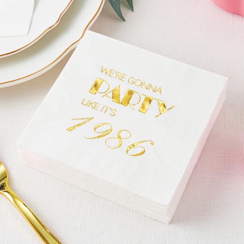 Crisky 50 Pack 40th Birthday Napkins 3-Ply, 1986 Mens Gold Foil Disposable Napkins for Cake Dessert Beverage Table 40 years Old Bday Party Supplies, 40th Birthday Decorations for Men Women - Image 2
