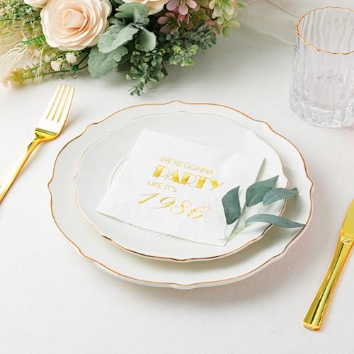 Crisky 50 Pack 40th Birthday Napkins 3-Ply, 1986 Mens Gold Foil Disposable Napkins for Cake Dessert Beverage Table 40 years Old Bday Party Supplies, 40th Birthday Decorations for Men Women - Image 3