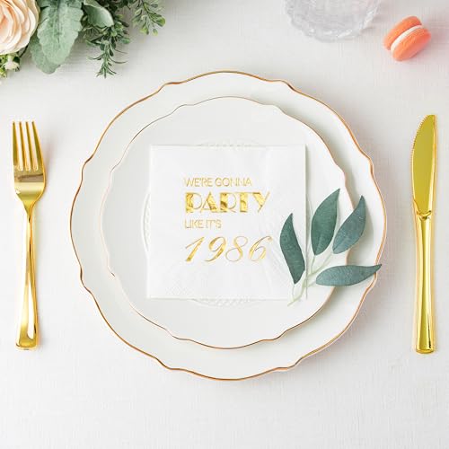 Crisky 50 Pack 40th Birthday Napkins 3-Ply, 1986 Mens Gold Foil Disposable Napkins for Cake Dessert Beverage Table 40 years Old Bday Party Supplies, 40th Birthday Decorations for Men Women - Image 4