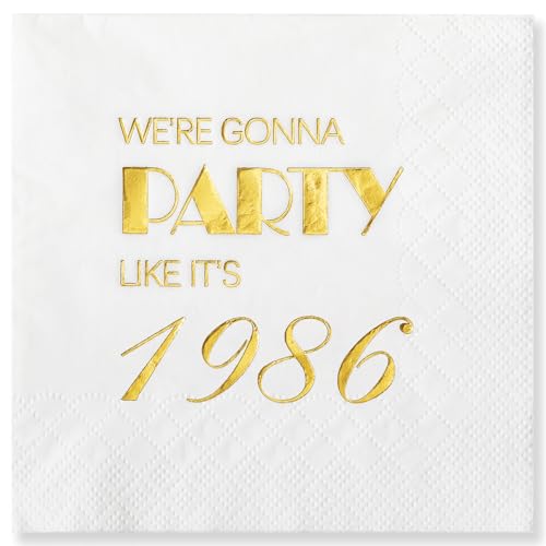 Crisky 50 Pack 40th Birthday Napkins 3-Ply, 1986 Mens Gold Foil Disposable Napkins for Cake Dessert Beverage Table 40 years Old Bday Party Supplies, 40th Birthday Decorations for Men Women - Image 1