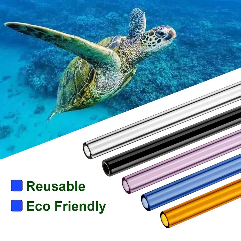 LIFEHIM Borosilicate Glass Straws for 16 oz Tumbler, 9 inch 8mm BPA Free, Reusable Drinking Straws Clear Bent Skinny for Iced Coffee and Hot Drinks - Image 2