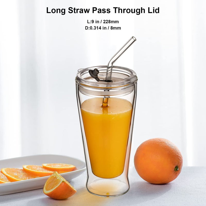 LIFEHIM Borosilicate Glass Straws for 16 oz Tumbler, 9 inch 8mm BPA Free, Reusable Drinking Straws Clear Bent Skinny for Iced Coffee and Hot Drinks - Image 3