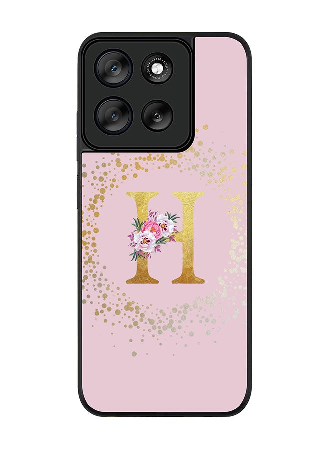 Stylizedd For Motorola Moto G56 Case,Slim fit Camera Protection, Shockproof Thin Phone cover  - Custom Monogram Floral - H  (Pink ) - Image 1