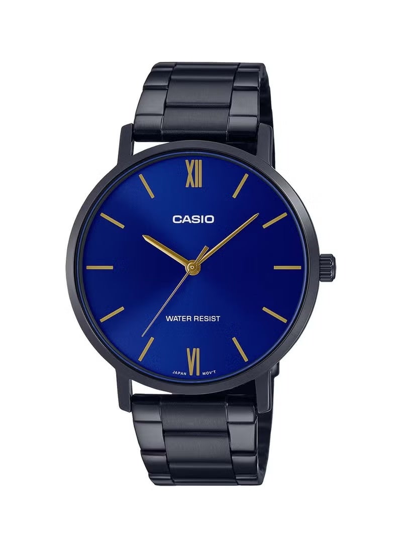 Casio MTP-VT01B-2BUDF Men’s Analog Quartz Watch with Blue Dial & Black Stainless Steel Mesh Band – Slim Modern Design, Water Resistant, Elegant Casio Dress Watch for Business, Office & Casual Wear