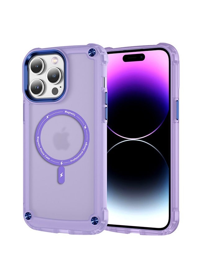 حافظة مغناطيسية لهاتف iPhone 15 Pro Max، غطاء حماية غير لامع بتصميم مقاوم للغبار متوافق مع MagSafe، غطاء واقٍ مضاد للخدش باللون الأصفر (أرجواني) - Image 1