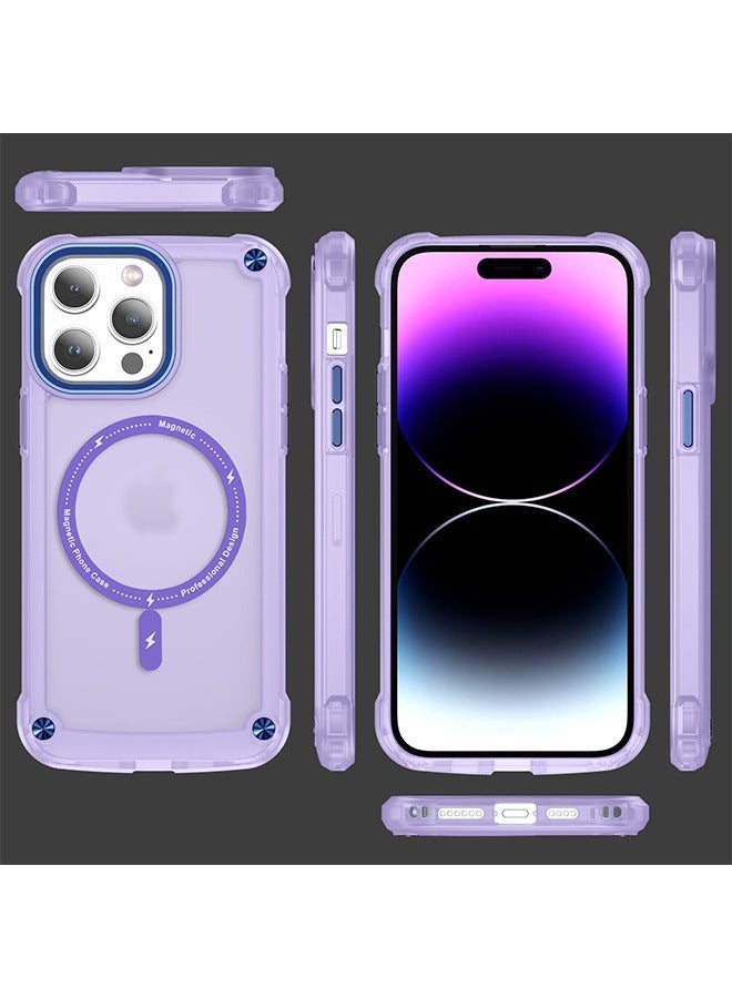 حافظة مغناطيسية لهاتف iPhone 15 Pro Max، غطاء حماية غير لامع بتصميم مقاوم للغبار متوافق مع MagSafe، غطاء واقٍ مضاد للخدش باللون الأصفر (أرجواني) - Image 2