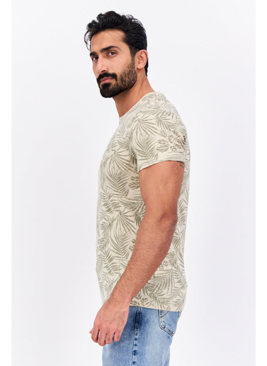 Jules Men Crew Neck Short Sleeve Tropical Print T-Shirt, Beige  - Image 4