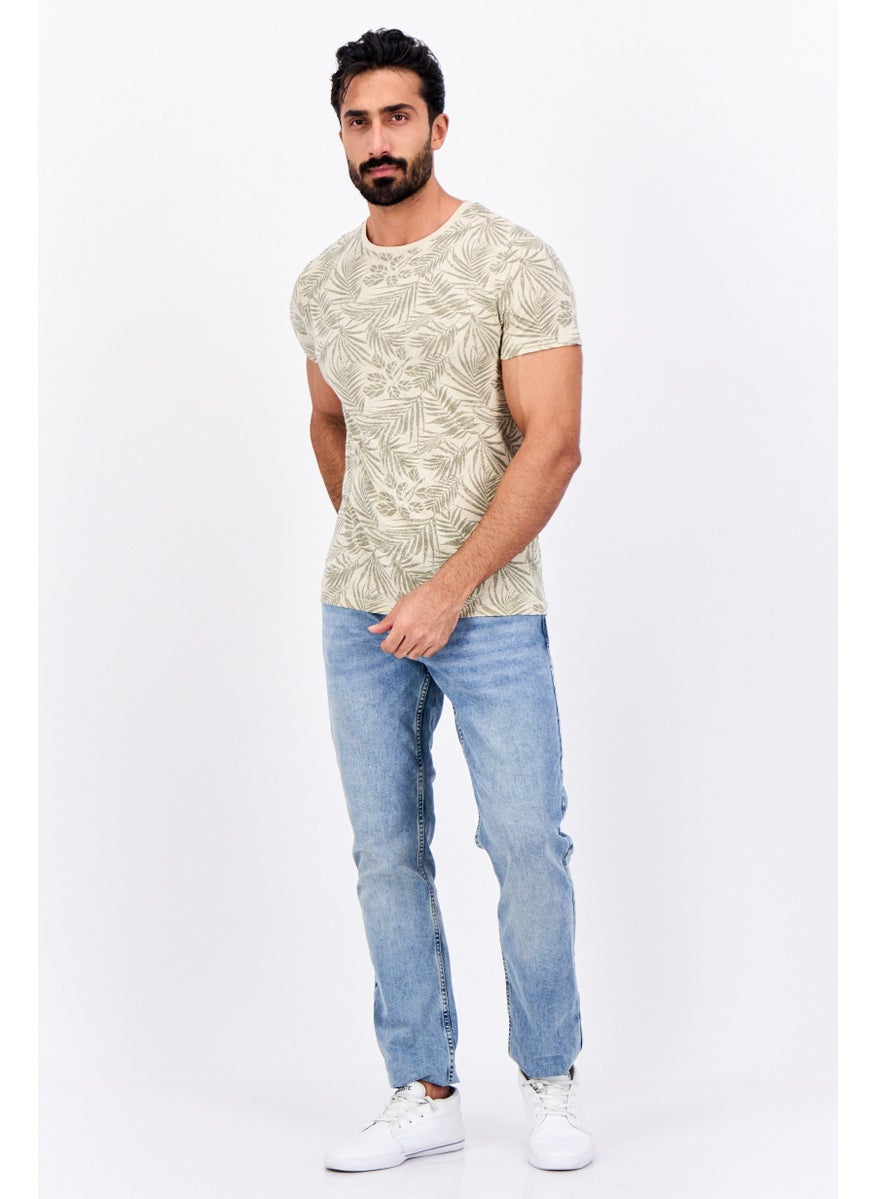 Jules Men Crew Neck Short Sleeve Tropical Print T-Shirt, Beige  - Image 3