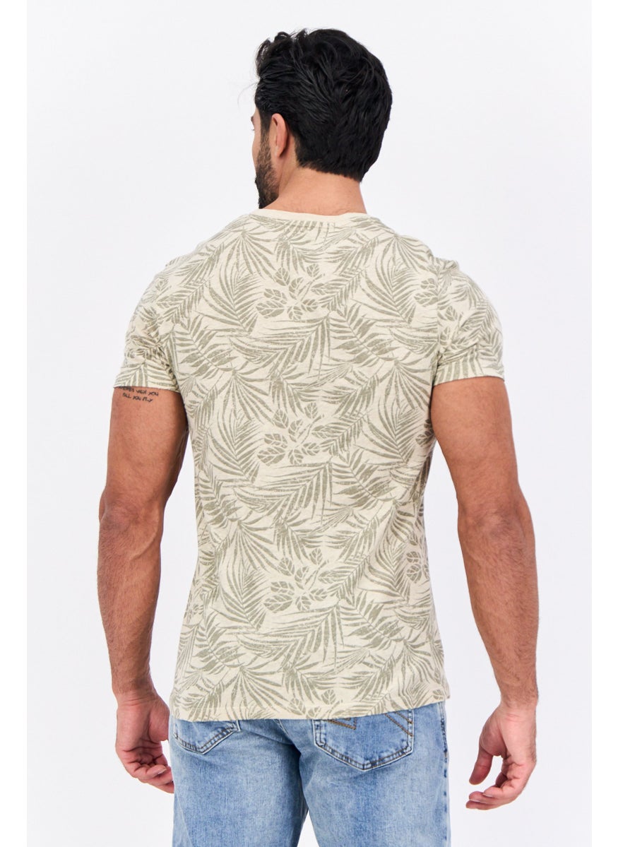 Jules Men Crew Neck Short Sleeve Tropical Print T-Shirt, Beige  - Image 2