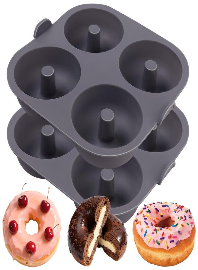Fchil Silicone Doughnut Molds for Air Fryer, Set of 2, 8-Cavity Non-Stick Donut Pans with Carrying Handle, Doughnut Bagel Baking Tin for Muffins Cake, Dishwasher Safe, Grey - Image 1