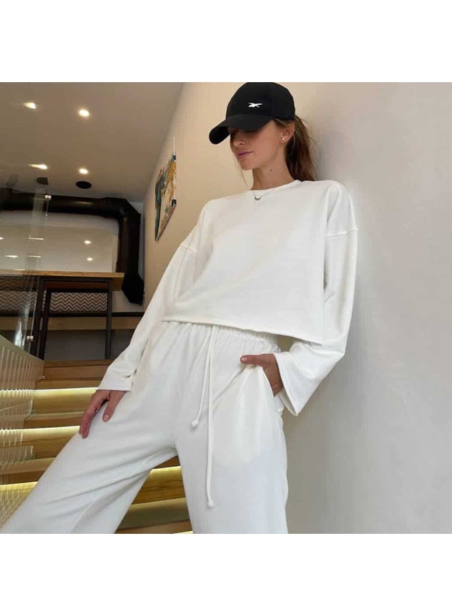 NIBEMINENT Fashionable Casual Loose Solid Color round Neck Sweatshirt Set Spring Autumn Popular Women's Clothing Two-Piece Suit - Image 1