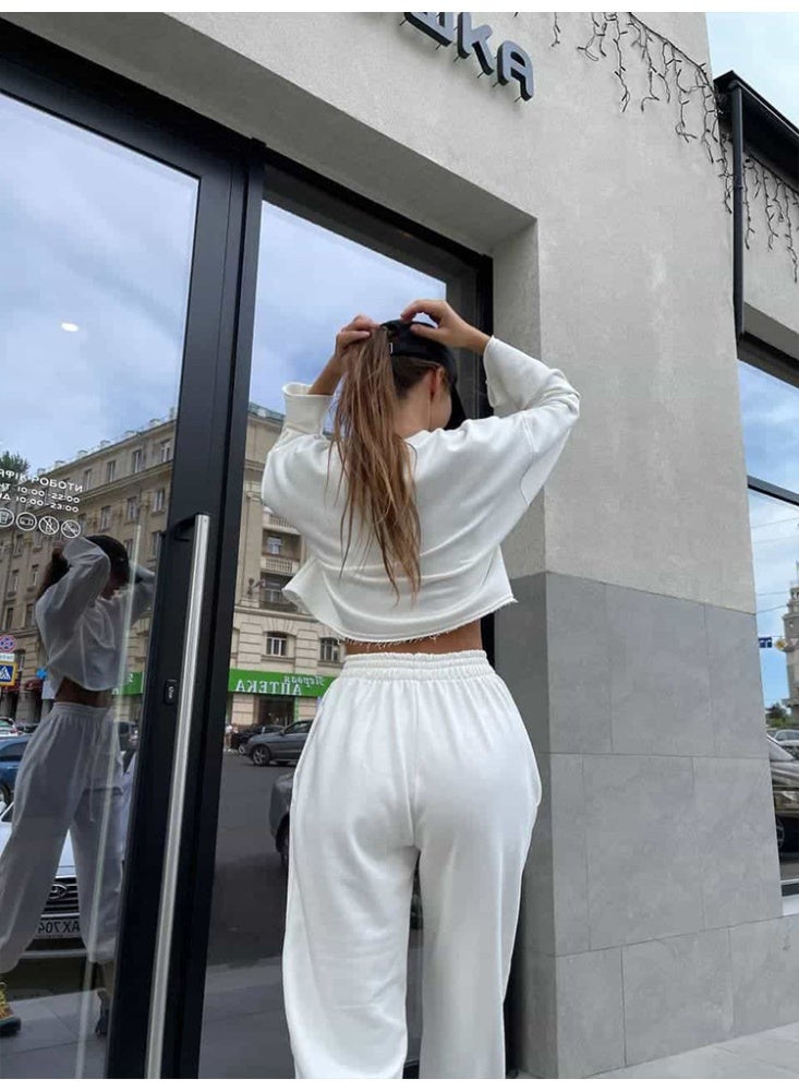 NIBEMINENT Fashionable Casual Loose Solid Color round Neck Sweatshirt Set Spring Autumn Popular Women's Clothing Two-Piece Suit - Image 3