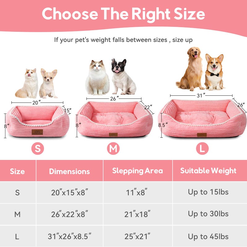Zerbuger Cat Dog Bed for Pets, Rectangle Pet Bed Gift for Puppy and Kitten, Machine Washable Calming Fluffy Pet Couch Sofa for Indoor Outdoor, Portable Soft Cat Bed with Non-Slip Bottom (Small, Pink) - Image 2