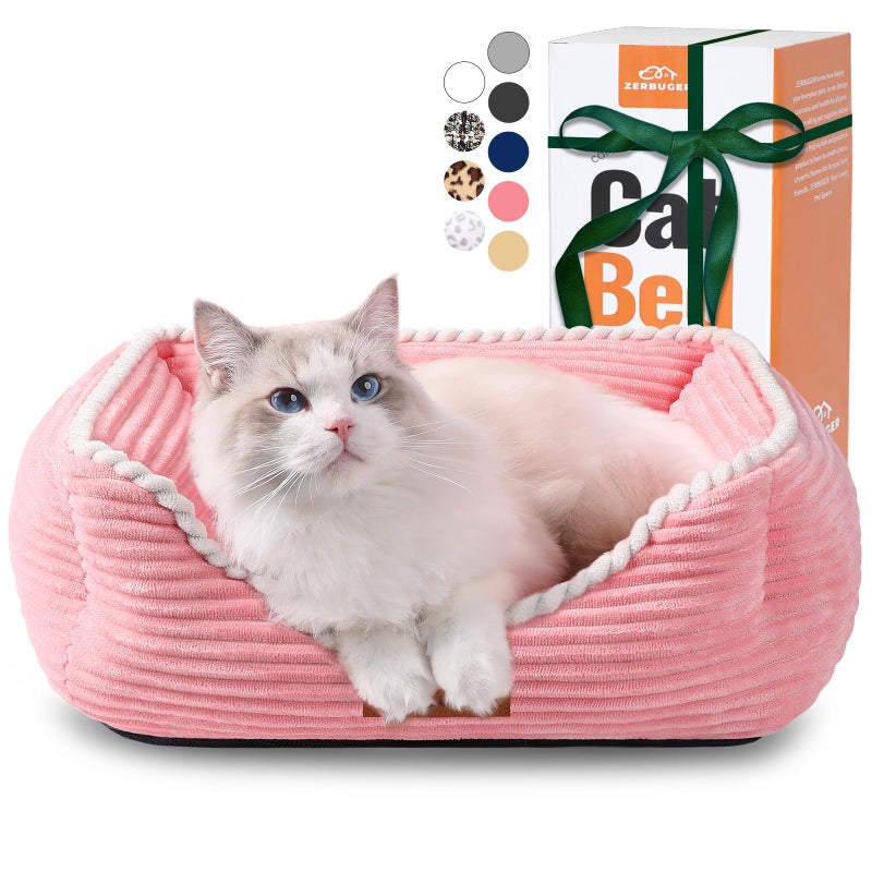 Zerbuger Cat Dog Bed for Pets, Rectangle Pet Bed Gift for Puppy and Kitten, Machine Washable Calming Fluffy Pet Couch Sofa for Indoor Outdoor, Portable Soft Cat Bed with Non-Slip Bottom (Small, Pink) - Image 1