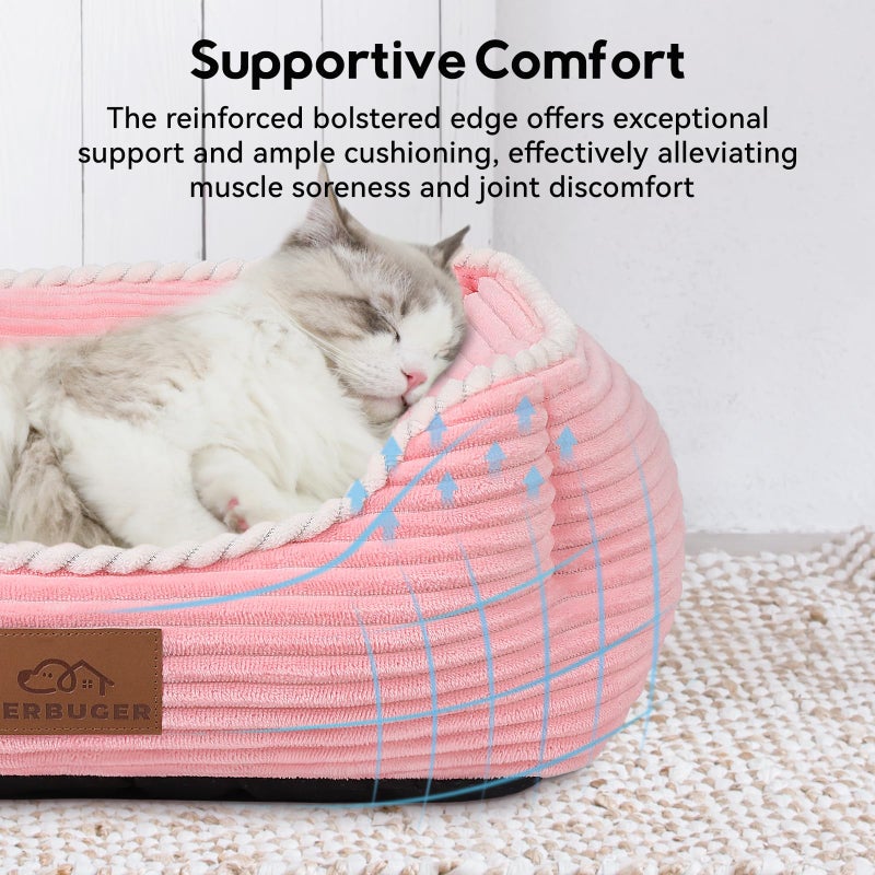 Zerbuger Cat Dog Bed for Pets, Rectangle Pet Bed Gift for Puppy and Kitten, Machine Washable Calming Fluffy Pet Couch Sofa for Indoor Outdoor, Portable Soft Cat Bed with Non-Slip Bottom (Small, Pink) - Image 3