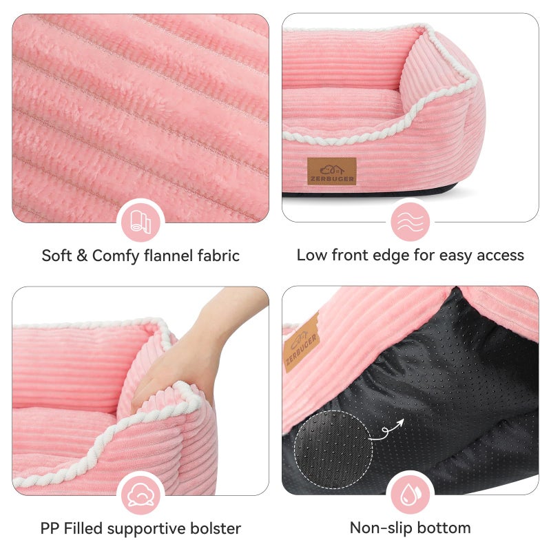 Zerbuger Cat Dog Bed for Pets, Rectangle Pet Bed Gift for Puppy and Kitten, Machine Washable Calming Fluffy Pet Couch Sofa for Indoor Outdoor, Portable Soft Cat Bed with Non-Slip Bottom (Small, Pink) - Image 5