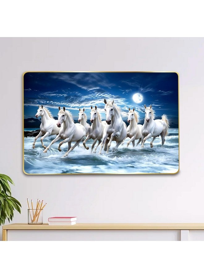 Goelite 7 Horses Realistic Painting With Frame For Wall Vastu | Seven Running Horse Painting For Wall Decor Living Room Decoration | Big Size Photo Frame | 47 by 32 Cm - Image 1