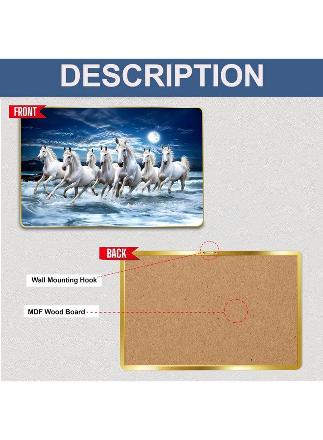 Goelite 7 Horses Realistic Painting With Frame For Wall Vastu | Seven Running Horse Painting For Wall Decor Living Room Decoration | Big Size Photo Frame | 47 by 32 Cm - Image 3