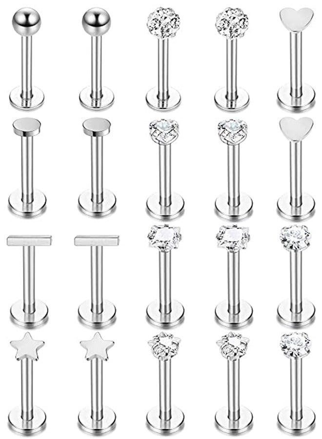 GUSGU 20 Pcs 16G Stainless Steel Labret Studs Lip Rings - Image 1