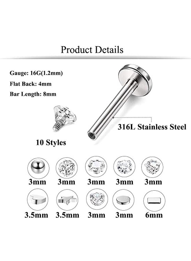 GUSGU 20 Pcs 16G Stainless Steel Labret Studs Lip Rings - Image 2