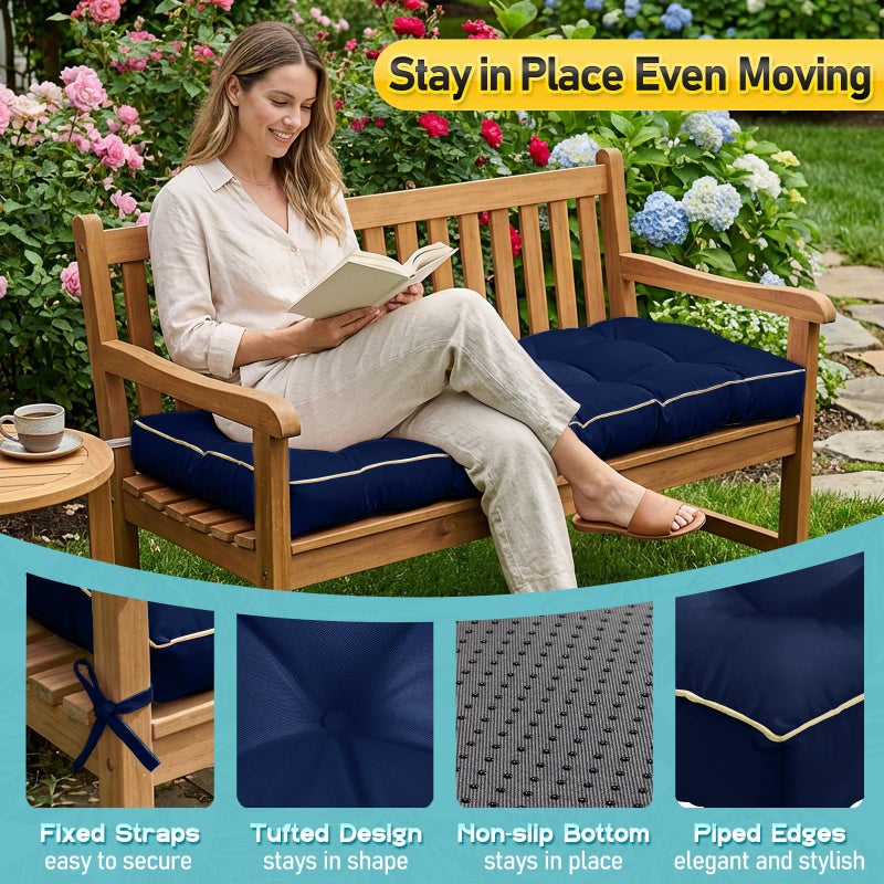 TaiBest Outdoor Bench Cushion, Tufted Patio Seat Pad for Garden Bench, Porch Swing, Indoor/Outoor Furniture (Blue, 48X18X4 inch) - Image 5
