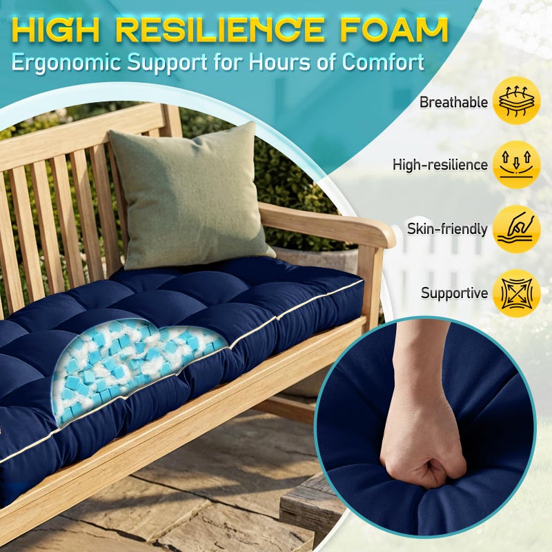TaiBest Outdoor Bench Cushion, Tufted Patio Seat Pad for Garden Bench, Porch Swing, Indoor/Outoor Furniture (Blue, 48X18X4 inch) - Image 3