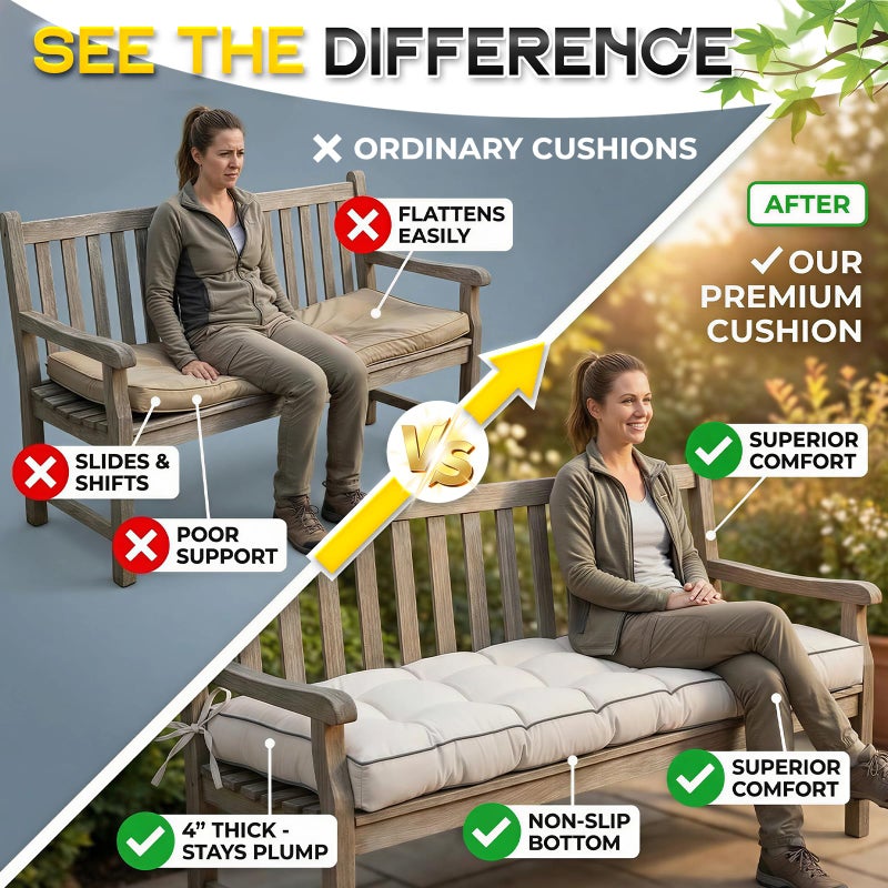 TaiBest Outdoor Bench Cushion, Tufted Patio Seat Pad for Garden Bench, Porch Swing, Indoor/Outoor Furniture (Blue, 48X18X4 inch) - Image 2