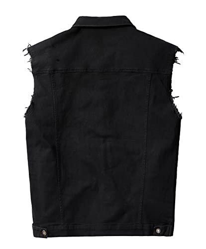 Heihuohua Men's Casual Denim Vest, Black, Medium - Image 2