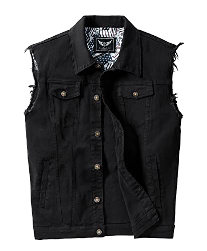 Heihuohua Men's Casual Denim Vest, Black, Medium - Image 1
