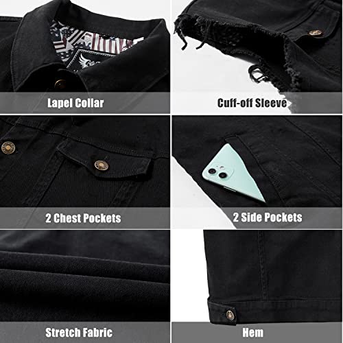 Heihuohua Men's Casual Denim Vest, Black, Medium - Image 3