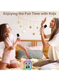 Rofee Mini Cartoon Bluetooth Speaker with 2 Wireless Microphones & LED Lights-Pink  - Image 3