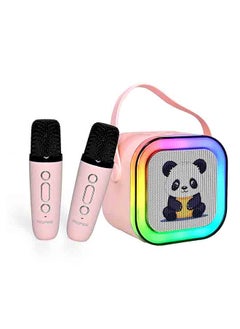 Rofee Mini Cartoon Bluetooth Speaker with 2 Wireless Microphones & LED Lights-Pink  - Image 1