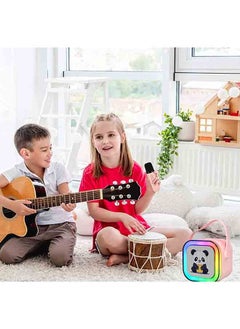 Rofee Mini Cartoon Bluetooth Speaker with 2 Wireless Microphones & LED Lights-Pink  - Image 2