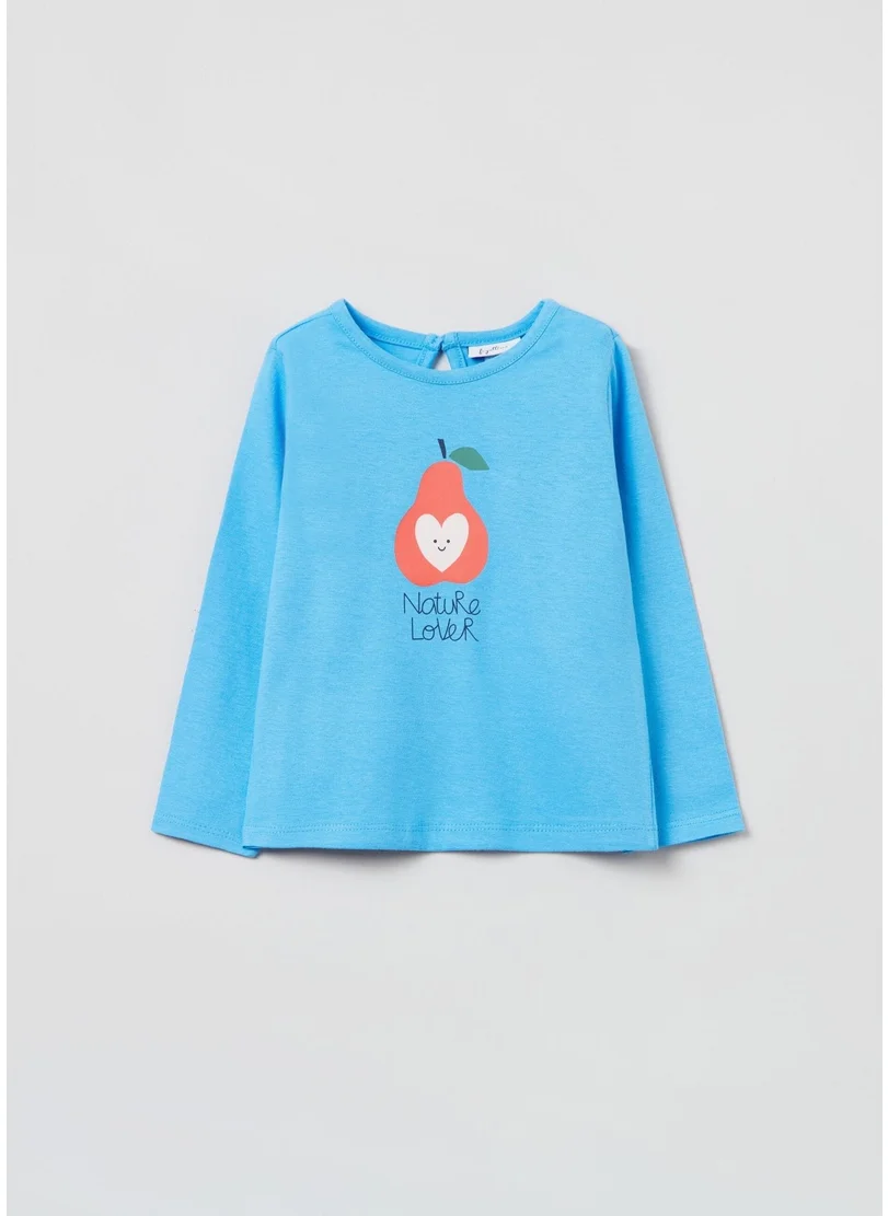او في اس Ovs Cotton T-Shirt With Pear And Heart Print