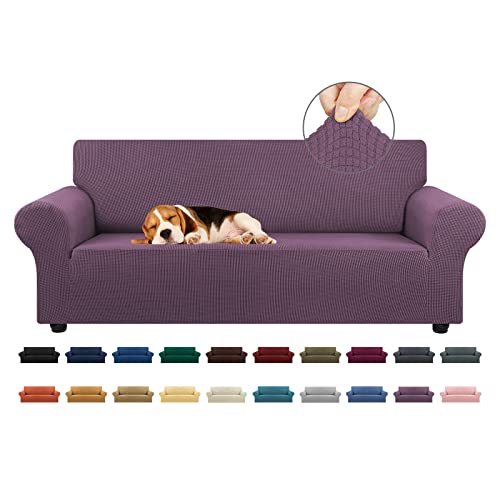 KEKUOU Stretch Sofa Cover Slipcover ，Couch Covers for 3 Cushion Couch Sofa pet Friendly (78"-94") Furniture Protector Sofa with Elastic Bottom for Kids,Dog, Jacquard Small Checked(Large,Dark Purple) - Image 1